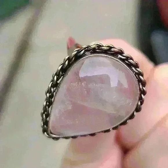 Moonstone crystal like  silver tone ring size 8 adjustable water drop shape ring - Picture 8 of 17